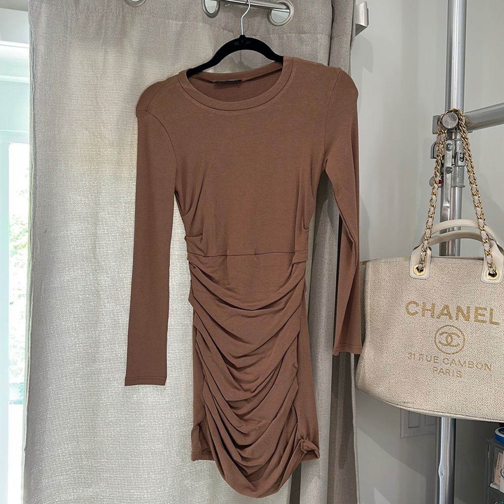 Brown mini dress ruched